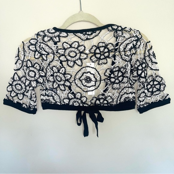 For Love & Lemons Sofia Crochet Cropped Top S Tie Front Boho Loose Knit NWT - Picture 7 of 7